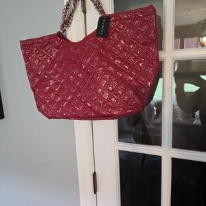 Stylish Red Quilted Tote Bag 20" X 14"